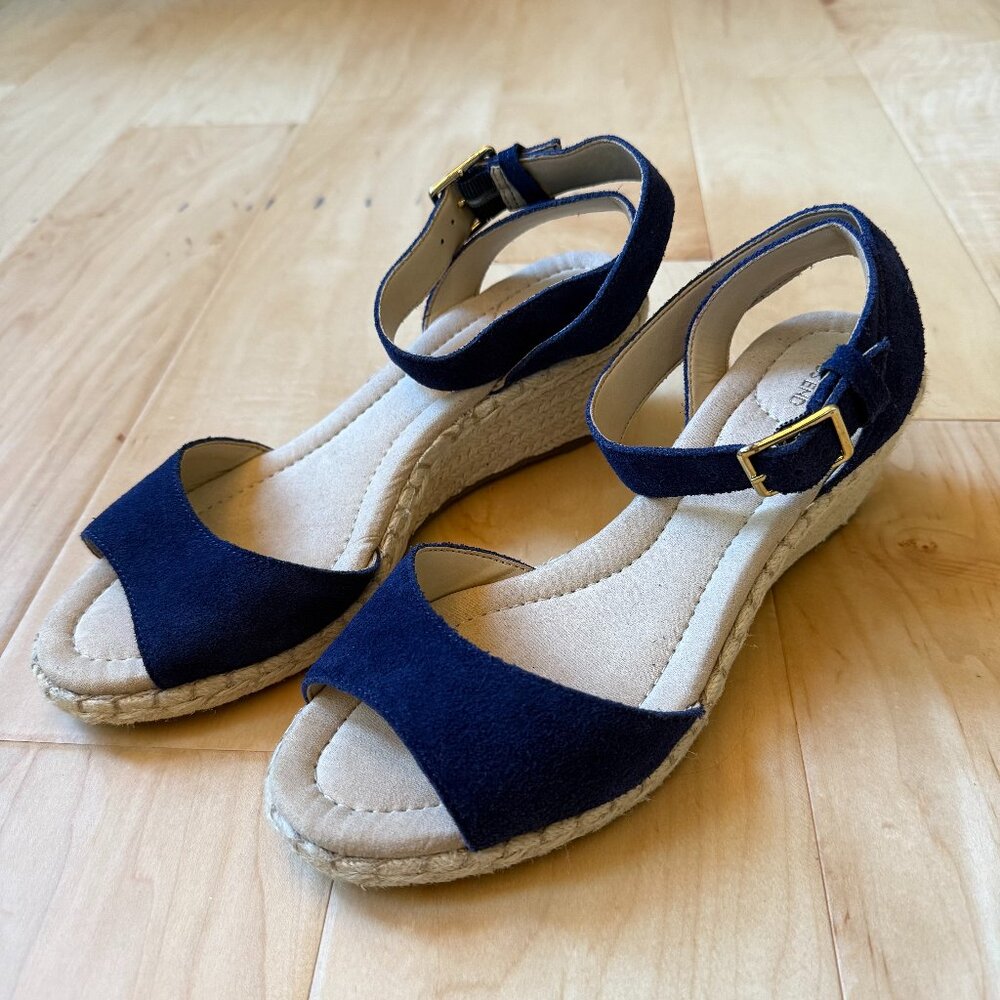 Lands’ End Women’s Navy Suede Espadrille Wedge Sandals 7.5